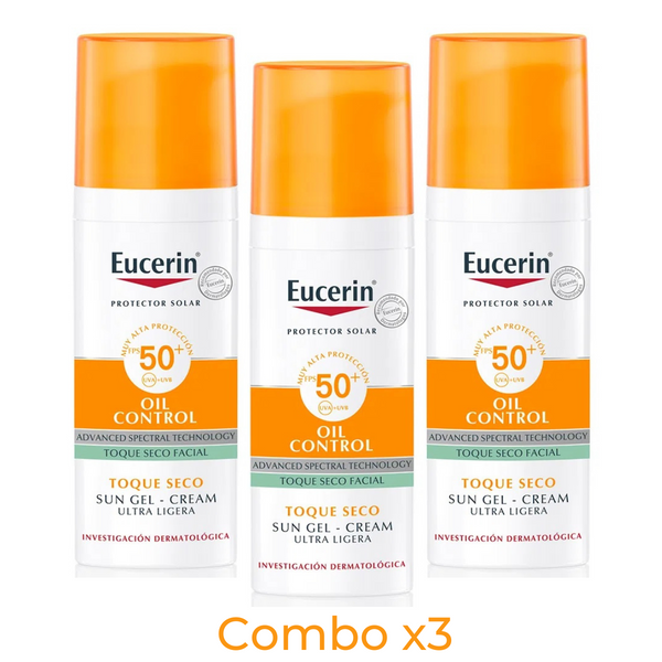 Eucerin Oil Control Sun Gel Dry Touch Sunscreen FPS 50 - 50ml Matte Finish 8H Protection - UVA/UVB Filter System, Licochalcone A, Glycyrrhetinic Acid, Carnitine, Paraben Free