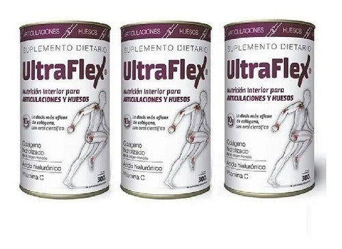 Ultraflex 3x300g Combo Pack: Collagen, Hyaluronic Acid & Vitamin C - Lemon Flavour - 30 Servings/Can - Easily Digestible Proteins - Zero Calories