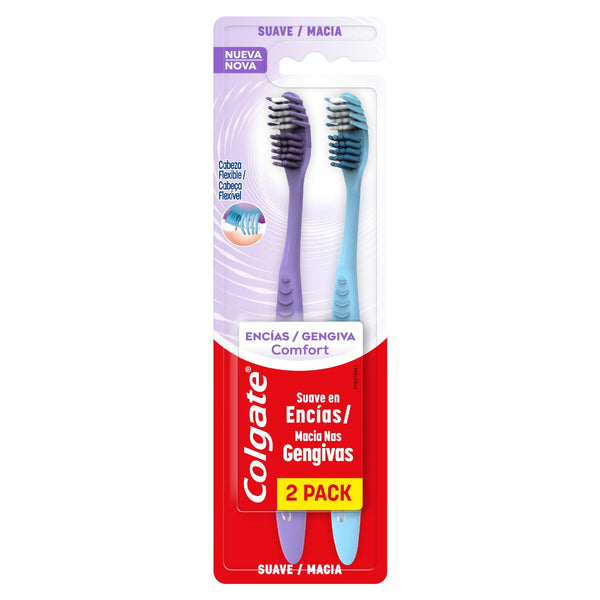 2 Pack Colgate Soft Comfort Gums Toothbrush with Curved Outer Bristles, Suitable for Sensitive Gums and Children Over 3 Years Old