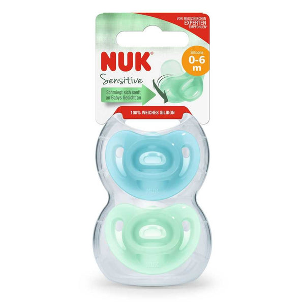 2 Units Nuk Sensitive 0-6M Baby Pacifier | BPA-Free, Phthalate-Free, EN 1400 Certified | Cute Bear-Shaped Face, Handle for Easy Grip & Dishwasher Safe