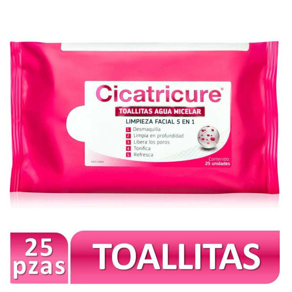 Cicatricure Micellar Water Wipes (25 Units Ea.): Gentle, Fragrant, Convenient & Hydrating Formula for All Skin Types