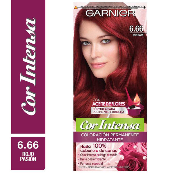 Garnier Cor Intensa Hair Coloring Kit 6.6 - 45g/1.58oz -100% Gray Hair Coverage, Maximum Shine, Enriched with Flower Oil