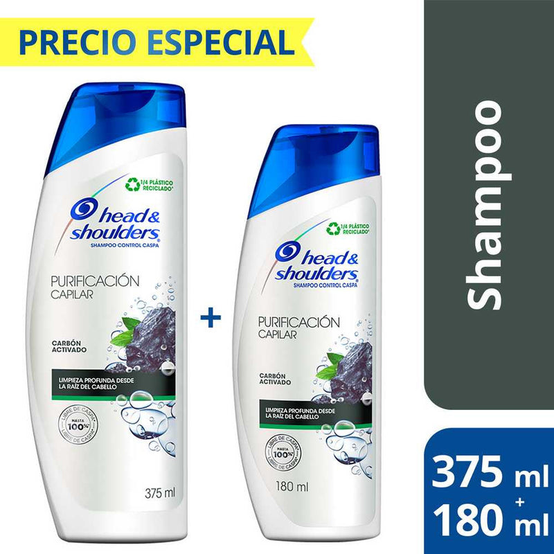 Head & Shoulders Capillary Activated Carbon Shampoo(Shampoo 375Ml / 12.68Fl Oz + 180Ml / 6.08Fl Oz): Deep Cleansing for 100% Dandruff Free Hair