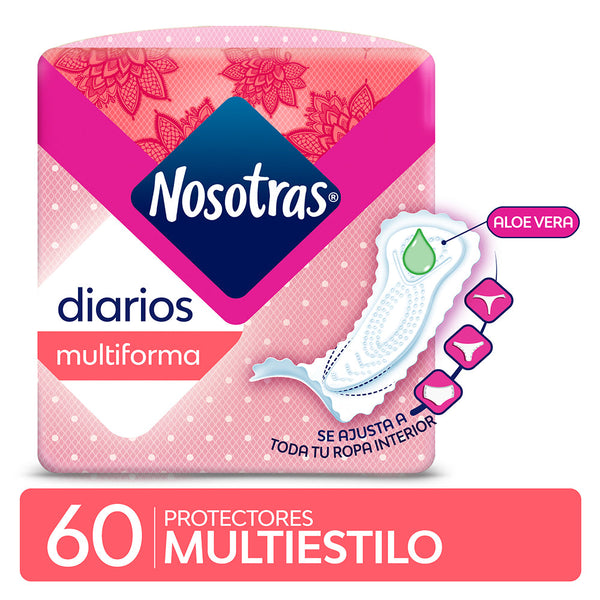 Nosotras Multiestilo Daily Protector With Aloe - 60 Disposable Units - Hypoallergenic, Soft and Comfortable, Breathable, Aloe Vera, Easy to Use, Odor-Free, Lightweight and Absorbent